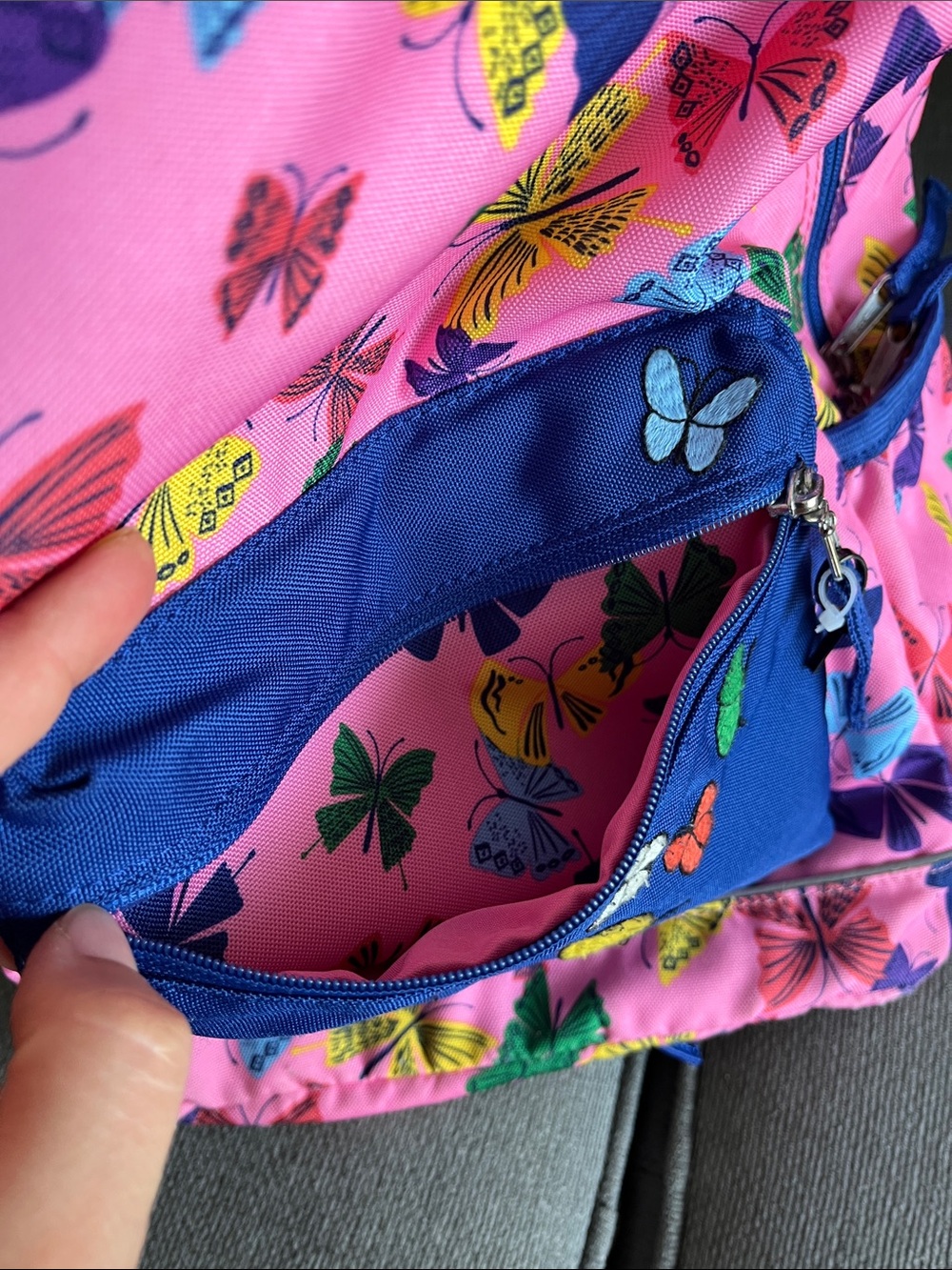 Hanna Andersson Kids Butterfly Print Pink & Blue Backpack - Picture 7 of 11